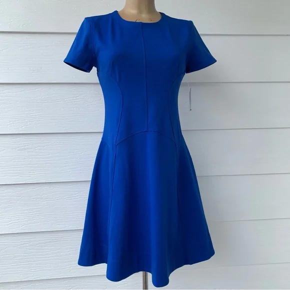 Royal Blue Fit and Flare Dress Simply Vera by Vera Wang Size XS Short Sleeve NWT - Picture 1 of 15